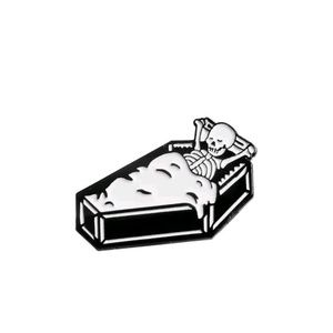 Skeleton in Coffin Enamel Lapel Pin
